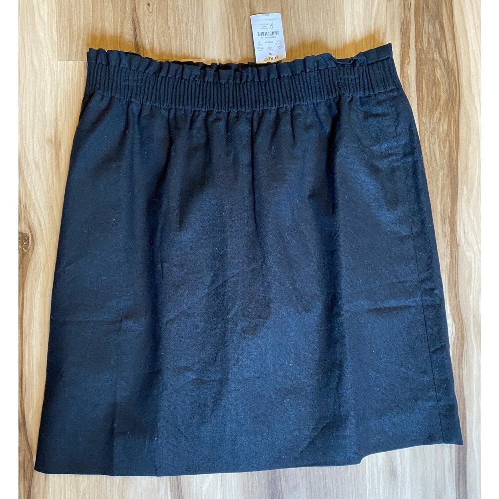 J.Crew‎ Womens Black Linen Cotton Smocked Elastic Waist Mini Skirt Size 8